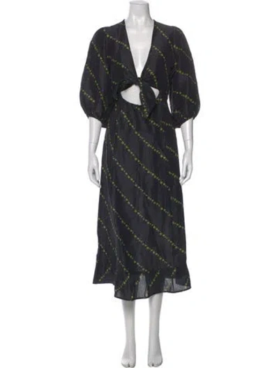 Pre-owned Ganni Linen Long Dress In Multi