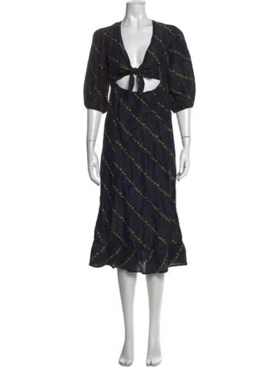 Pre-owned Ganni Linen Long Dress In Multi