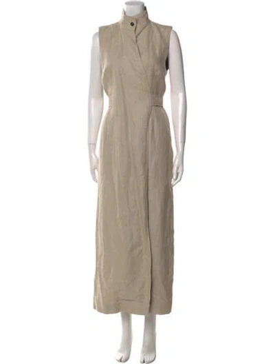 Pre-owned Ganni Linen Long Dress In Neutral