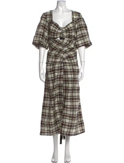 Pre-owned Ganni Linen Long Dress In White