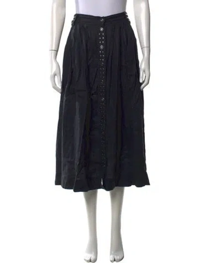 Pre-owned Ganni Linen Long Skirt In Black