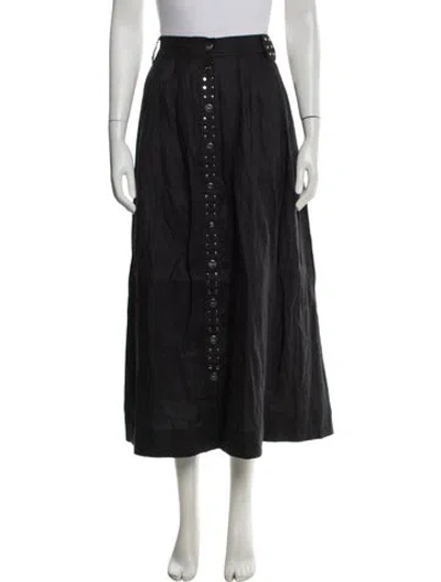 Pre-owned Ganni Linen Long Skirt In Black