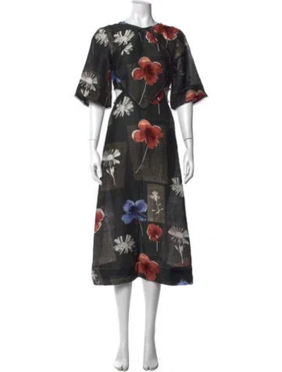 Pre-owned Ganni Linen Midi Length Dress In Black