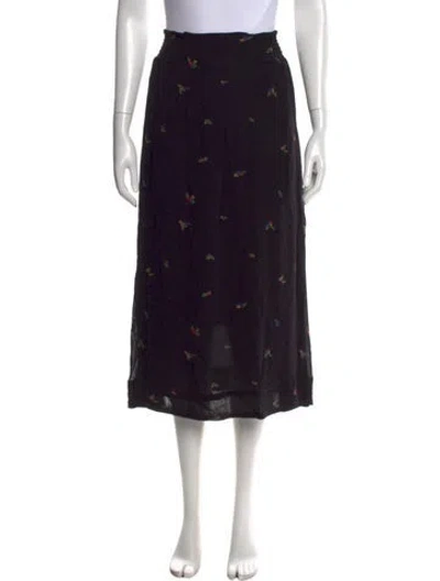 Pre-owned Ganni Linen Midi Length Skirt In Black
