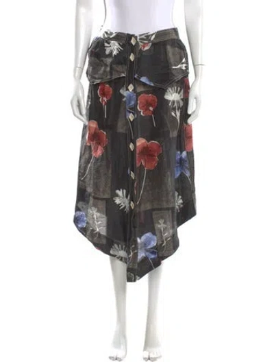 Pre-owned Ganni Linen Midi Length Skirt In Multi