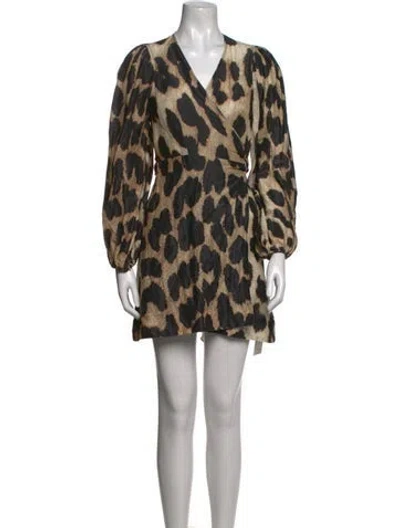 Pre-owned Ganni Linen Mini Dress In Black