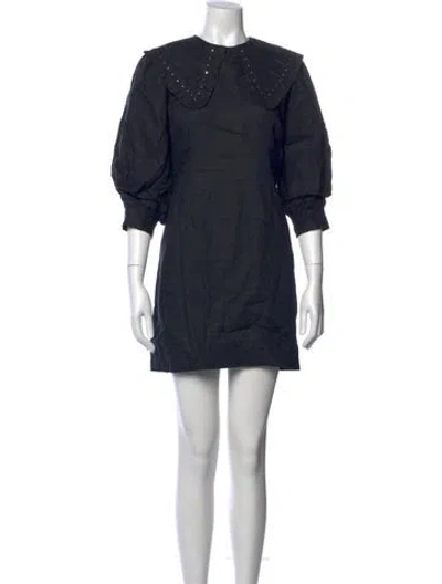 Pre-owned Ganni Linen Mini Dress In Black