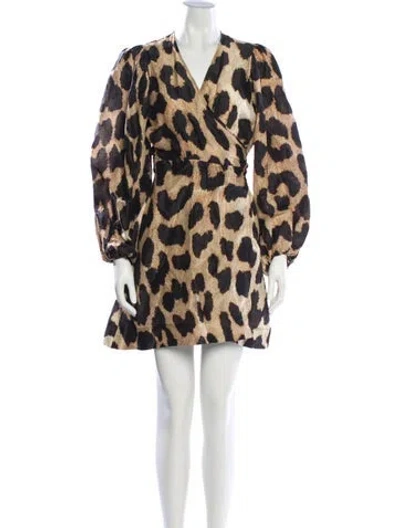 Pre-owned Ganni Linen Mini Dress In Brown