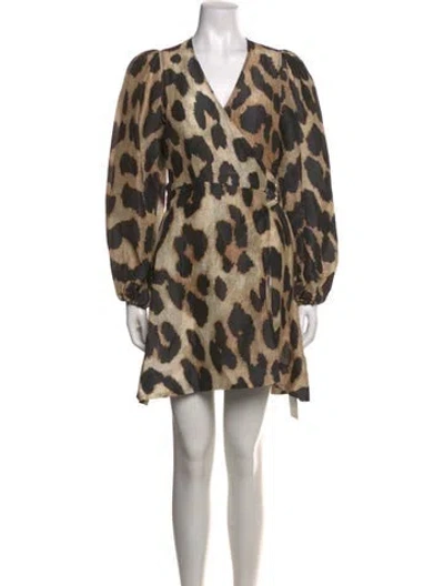 Pre-owned Ganni Linen Mini Dress In Brown