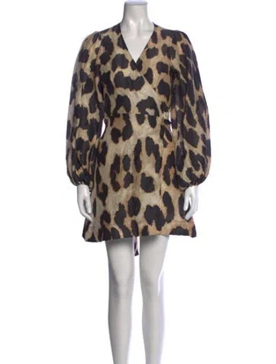 Pre-owned Ganni Linen Mini Dress In Brown