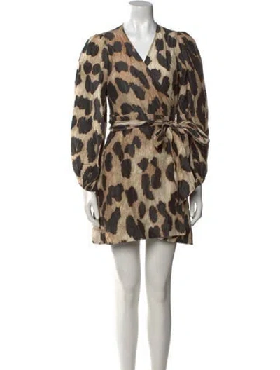 Pre-owned Ganni Linen Mini Dress In Neutral