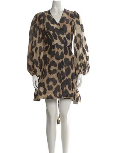 Pre-owned Ganni Linen Mini Dress In Neutral