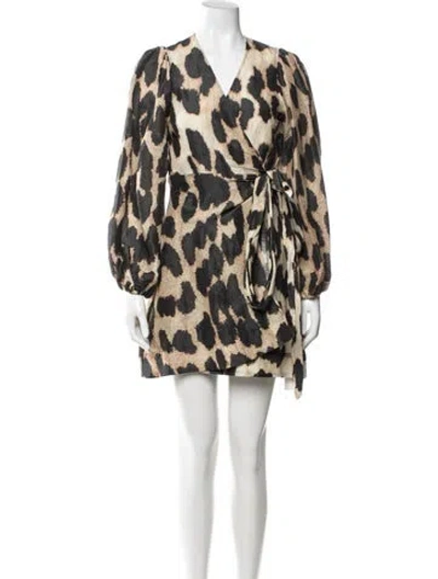 Pre-owned Ganni Linen Mini Dress In Neutrals