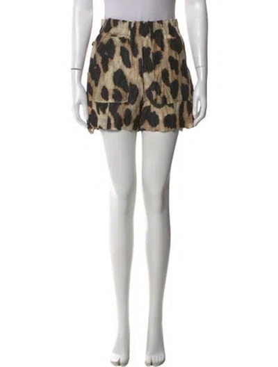 Pre-owned Ganni Linen Mini Shorts In Brown