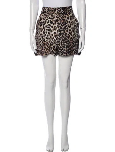 Pre-owned Ganni Linen Mini Shorts In Brown