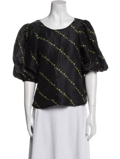 Pre-owned Ganni Linen Printed Blouse In Multi