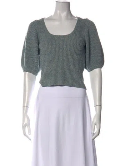 Pre-owned Ganni Linen Scoop Neck Crop Top In Blue