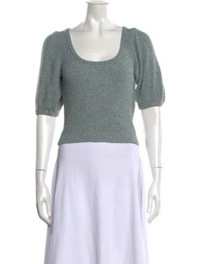 Pre-owned Ganni Linen Scoop Neck Sweater In Green