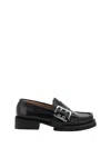 Ganni + Net Sustain Feminine Buckled Recycled Faux Patent-leather Loafers In Black