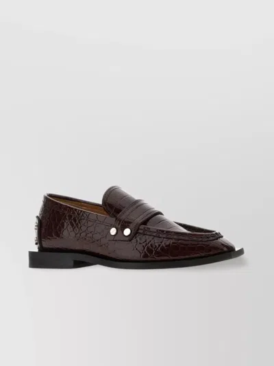 GANNI LOAFERS CROCODILE TEXTURE STUDS DECORATIVE