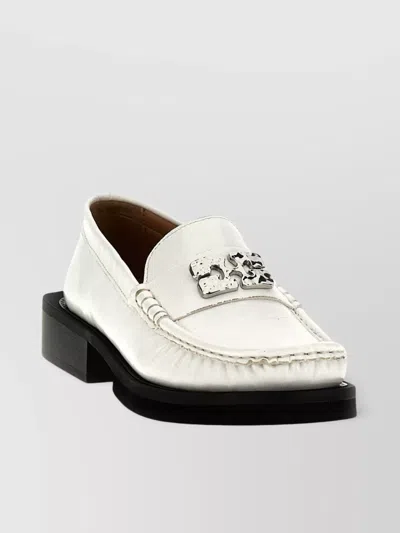 Ganni White Butterfly Logo Loafers In 135 Egret