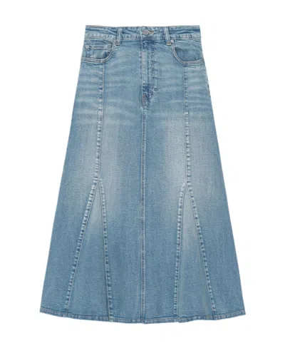 Ganni Ladies Light Blue Stone Denim Organic Cotton Midi Skirt