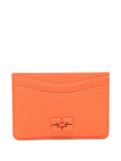 Ganni Logo-appliqué Cardholder In Orange