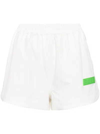 Ganni Logo-appliqué Elasticated-waist Shorts In Cream