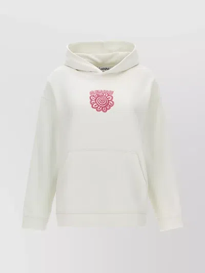 Ganni Long Sleeve Isoli Flower Oversized Hoodie In White