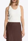 Ganni Ribbed Sleeveless Scoop Neck Tank Top In White