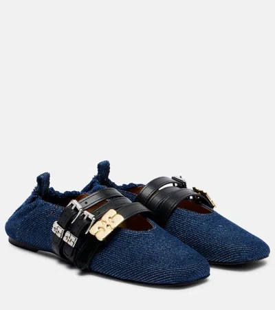 Ganni Sue Denim Ballerina Flats Dark Blue Vintage
