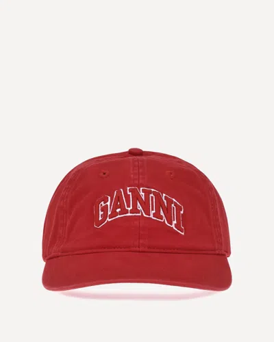 Ganni Logo Baseball Cap In Red