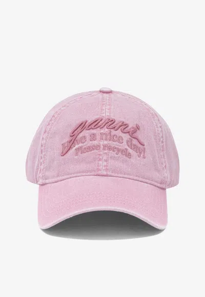 Ganni Logo Baseball Cap In Pink