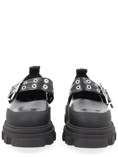 Ganni Logo Buckle Ballerina Flat In Black