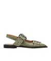 Ganni Ballerina With Buckle In Green