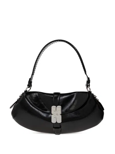 Ganni Womens Black Kat Baguette Leather Shoulder Bag
