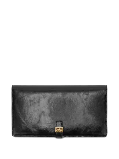 Ganni Logo-buckle Wallet In Brown