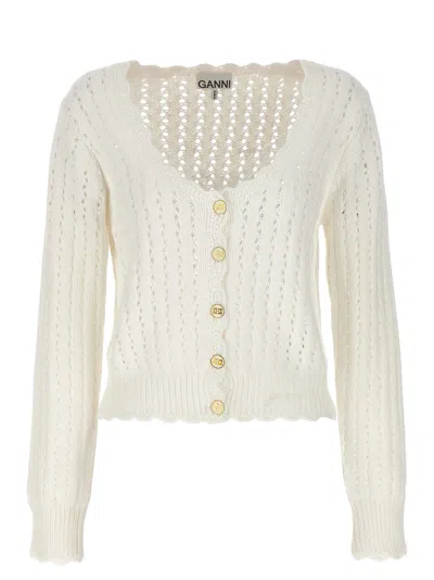 Ganni Logo Buttons Cardigan In White