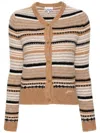 Ganni Multicolor Striped Cardigan With Logo Embroidery In Wool Woman In Neutrals