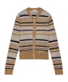Ganni Multicolor Striped Cardigan With Logo Embroidery In Wool Woman In Nude