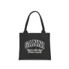 Ganni Women Black Shopper With Embroidered Logo On The Front In Denim Woman In Black