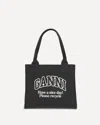 Ganni Women Black Shopper With Embroidered Logo On The Front In Denim Woman In Black