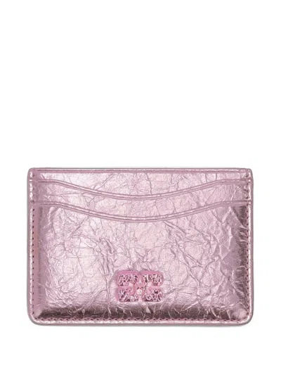 Ganni Logo Cardholder In Pink