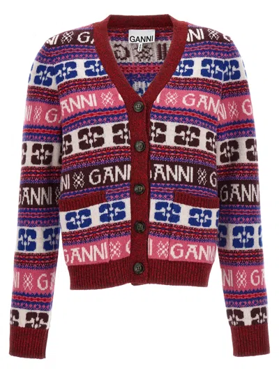 Ganni Logo Cardigan In Multicolor