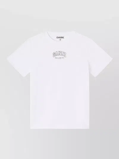 Ganni Logo Crew Neck Relaxed Fit T Shirt In White