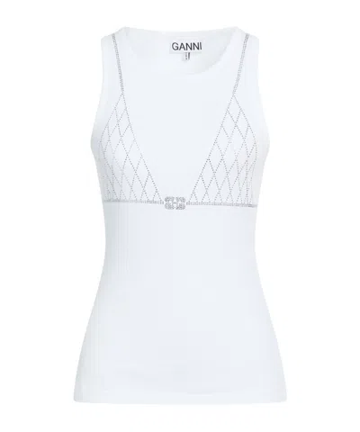 Ganni Logo Crew Neck Tank Top In White