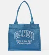 Ganni Logo Denim Tote Bag In Blue