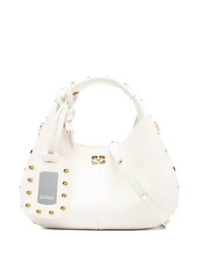 Ganni Logo-detail Studs Tote Bag In Neutral