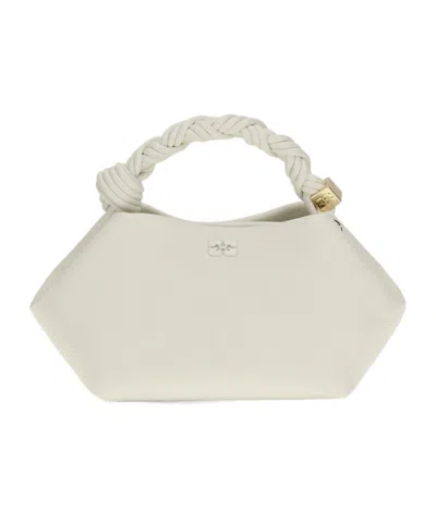 Ganni Logo Detailed Small Bou Tote Bag In White