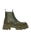 Ganni Khaki Cleated Low Chelsea Boots In Green
